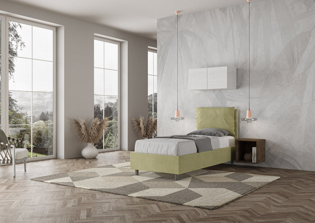 Letto singolo contenitore imbottito 90x200 microfibra Antea