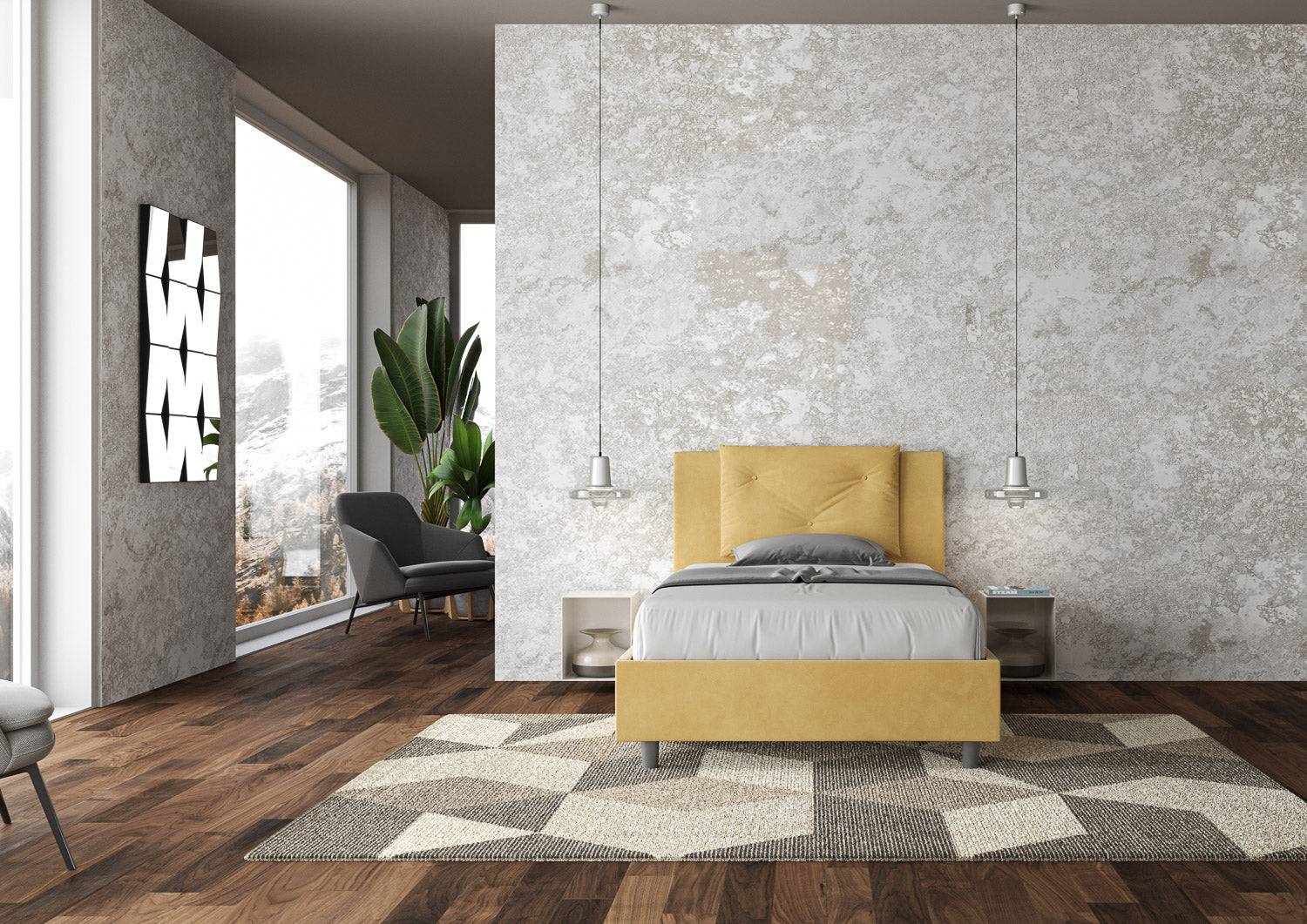 Letto singolo contenitore imbottito 100x200 microfibra Appia