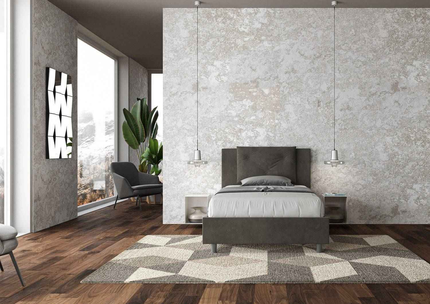 Letto singolo contenitore imbottito 100x200 microfibra Appia