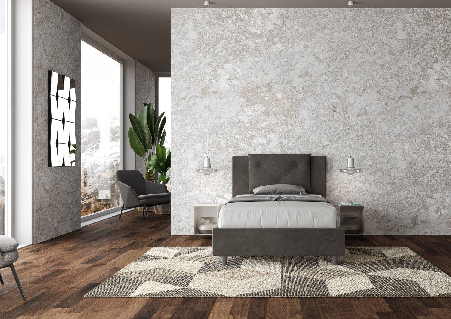Letto singolo contenitore imbottito 100x210 microfibra Appia