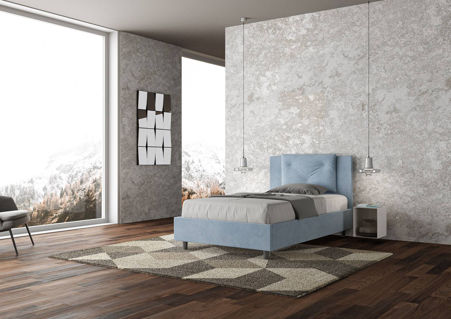 Letto singolo contenitore imbottito 100x210 microfibra Appia