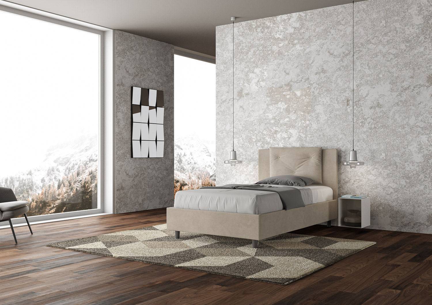 Letto singolo contenitore imbottito 100x210 microfibra Appia