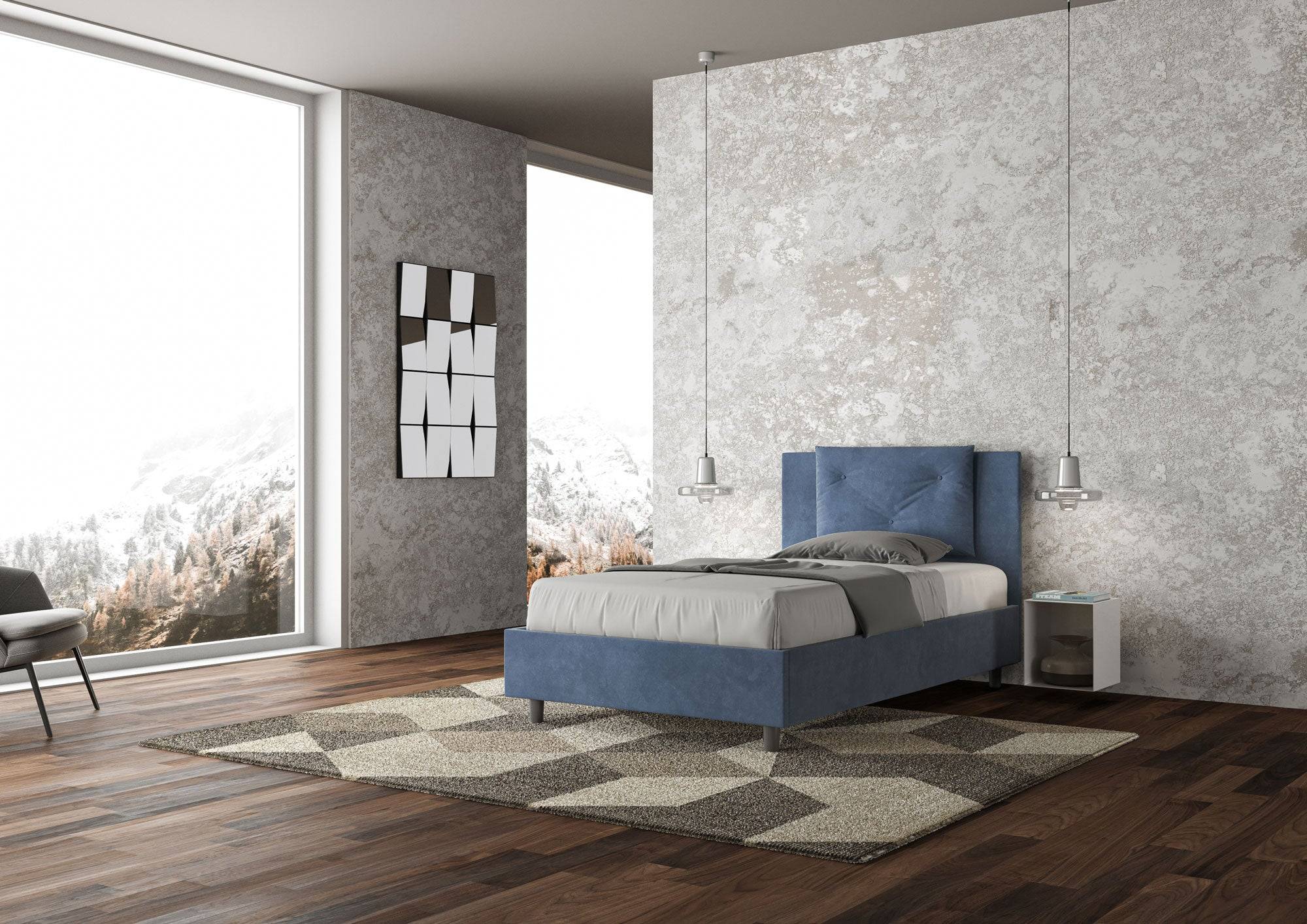 Letto singolo contenitore imbottito 100x200 microfibra Appia