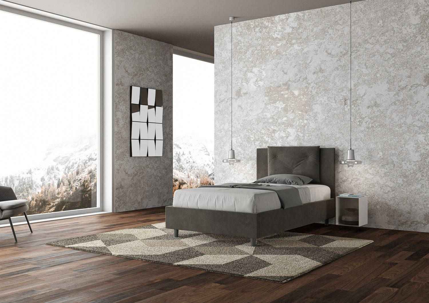 Letto singolo contenitore imbottito 100x200 microfibra Appia