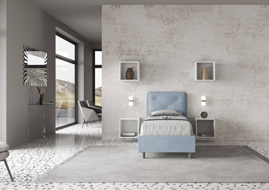 Letto singolo imbottito con rete o contenitore in microfibra Appia 90x200