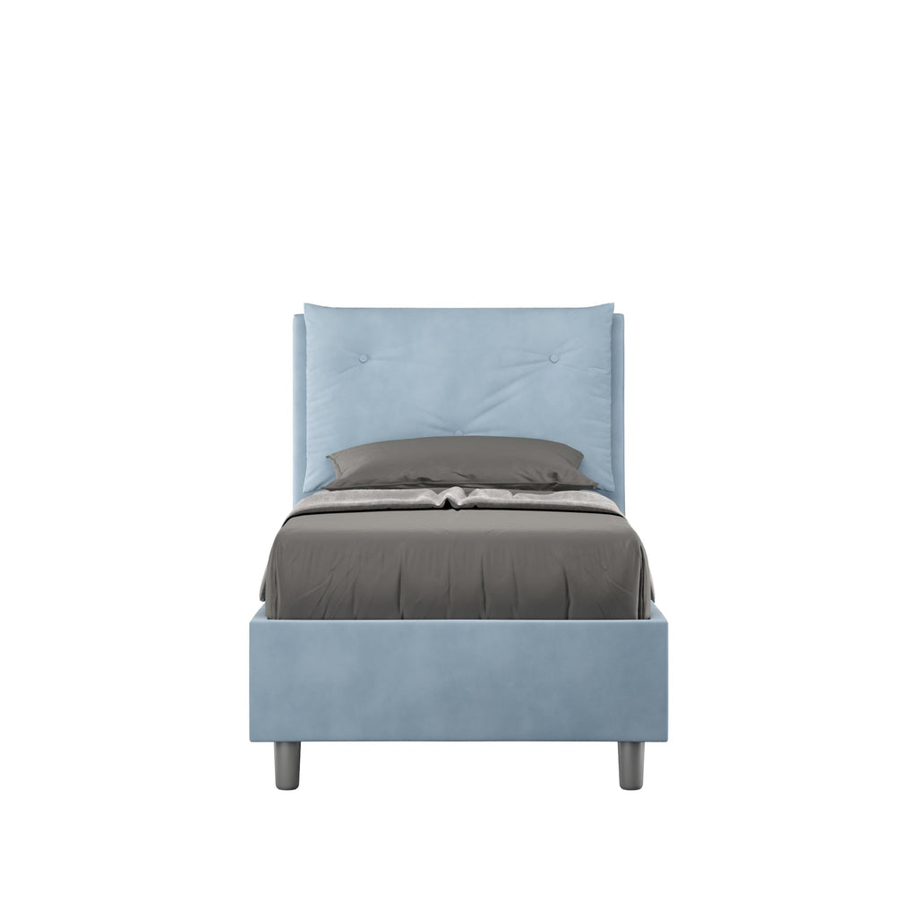 Letto singolo 80x200 Appia imbottito con testiera, rete e contenitore