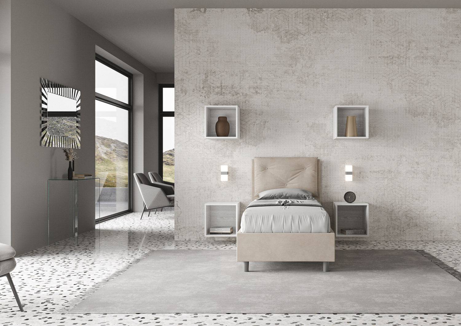 Letto singolo contenitore imbottito 90x190 microfibra Appia