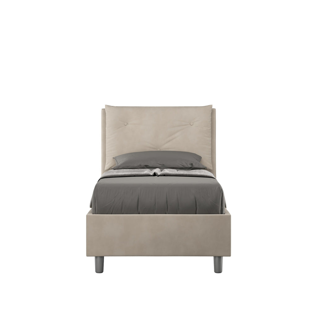 Letto singolo imbottito 90x210 microfibra Appia con o senza rete e contenitore