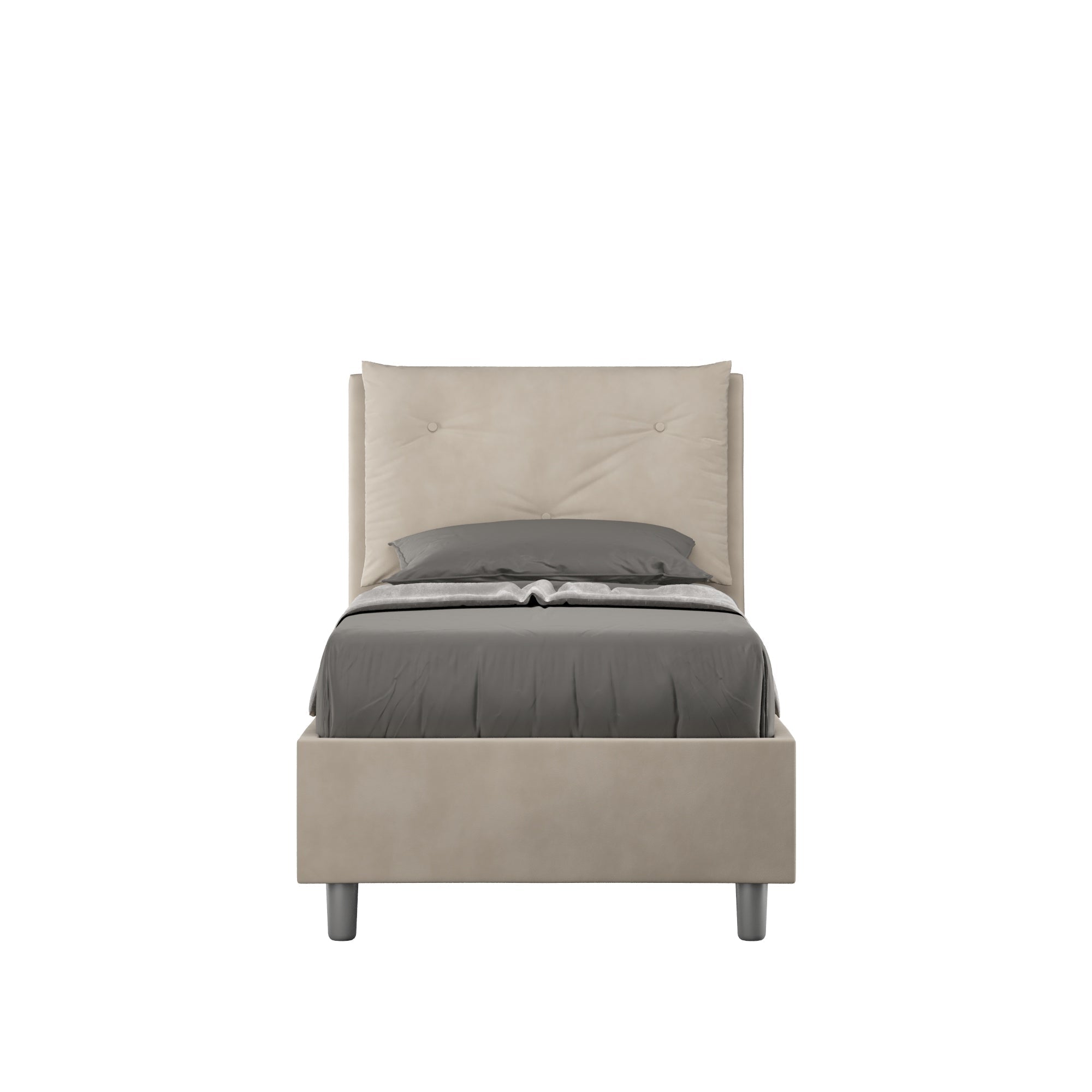 Letto singolo imbottito 80x210 microfibra Appia senza rete, con rete e contenitore
