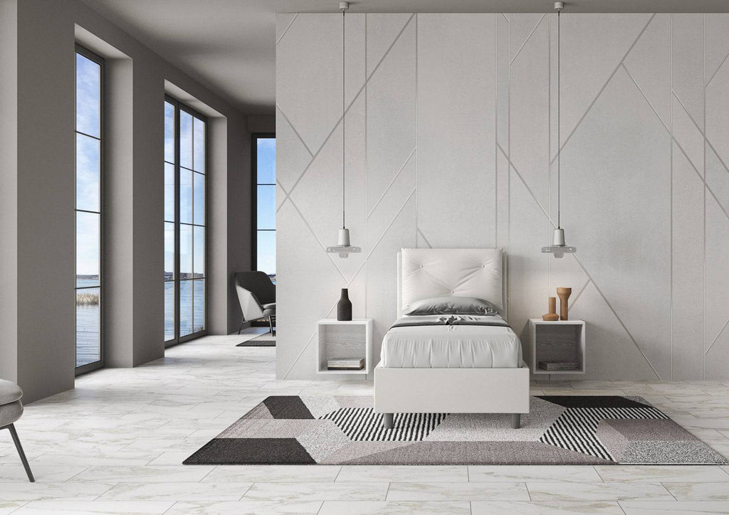 Letto singolo 80x200 imbottito similpelle, rete o contenitore, Made in Italy
