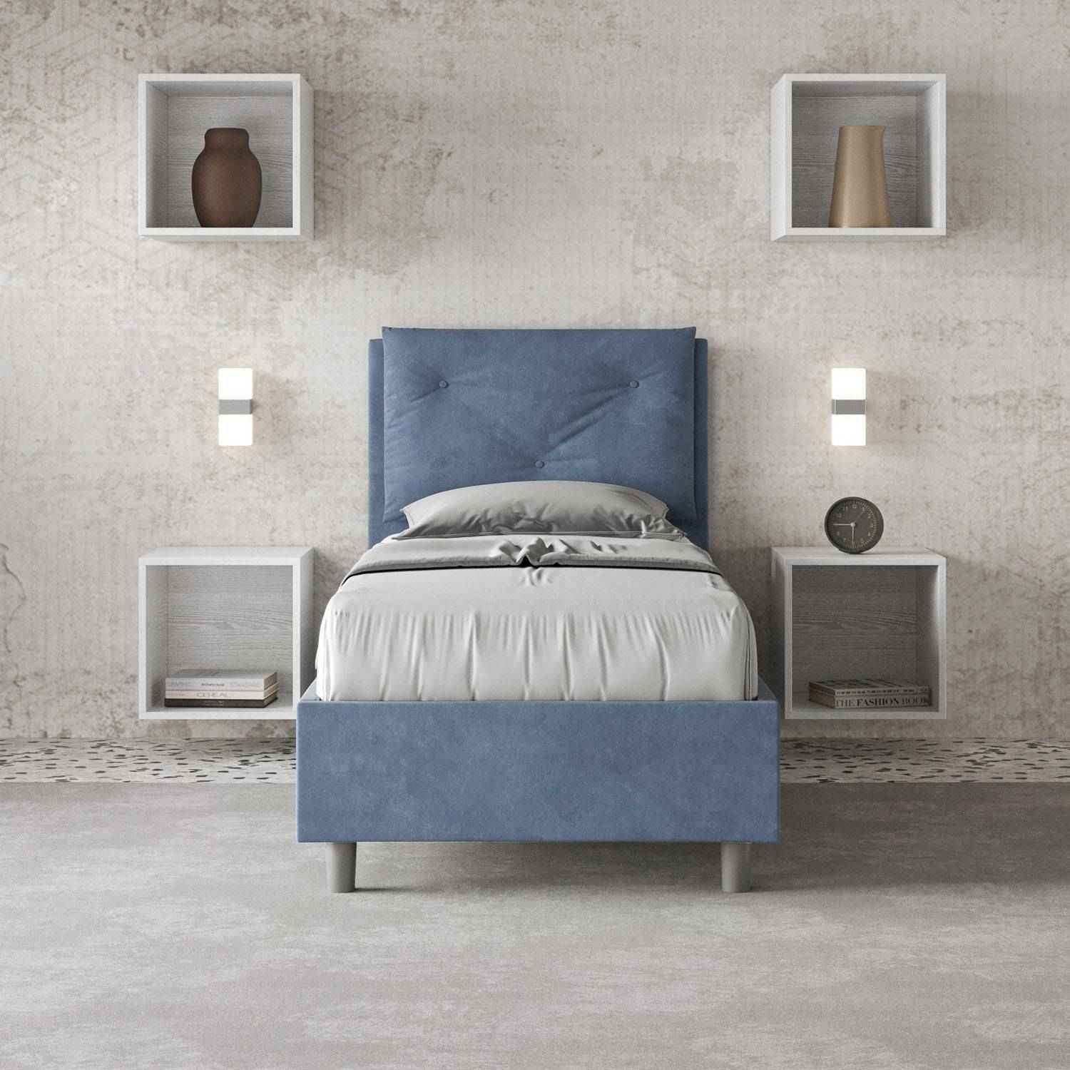 Letto singolo imbottito 90x210 microfibra Appia con o senza rete e contenitore