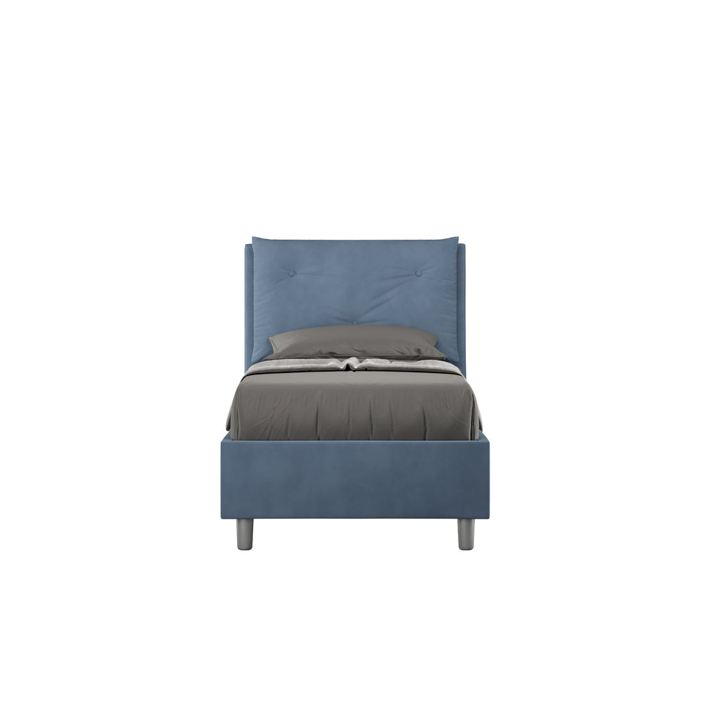 Letto singolo imbottito 90x210 microfibra Appia con o senza rete e contenitore