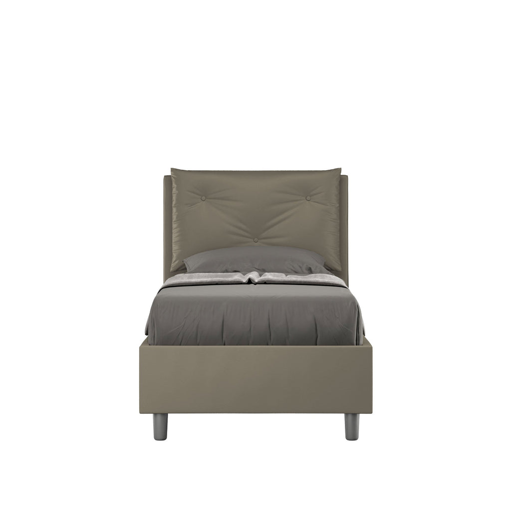 Letto singolo imbottito similpelle Appia 80x210 senza rete, con rete, contenitore