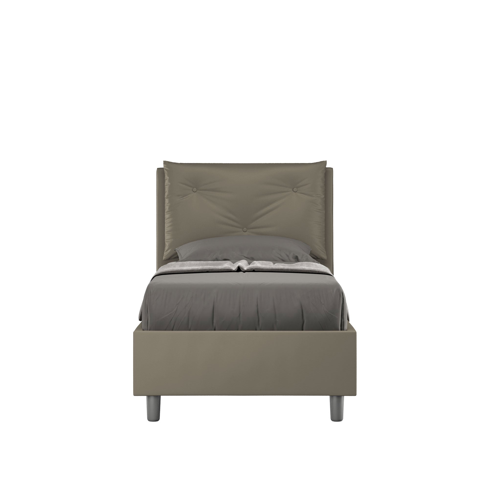 Letto singolo imbottito similpelle Appia 80x210 senza rete, con rete, contenitore