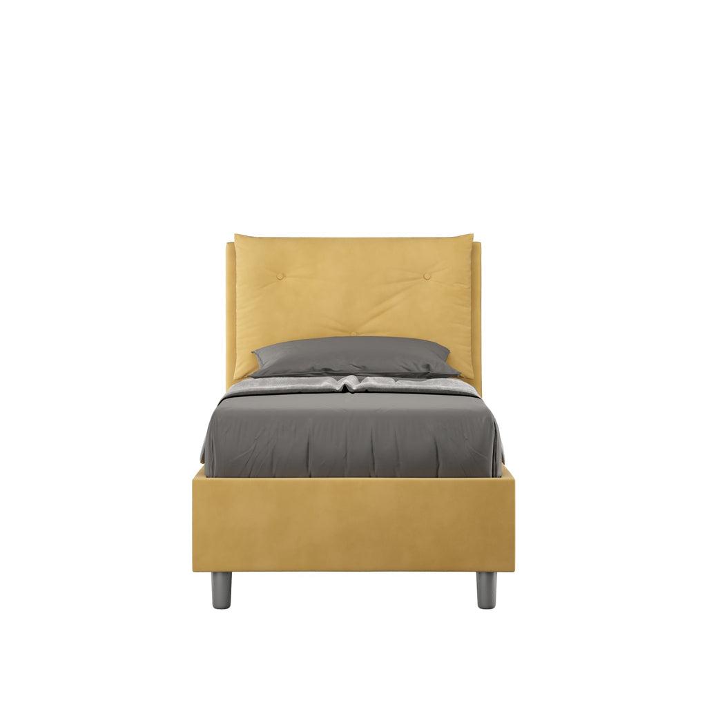 Letto singolo imbottito 80x190 microfibra Appia senza rete, con rete e contenitore