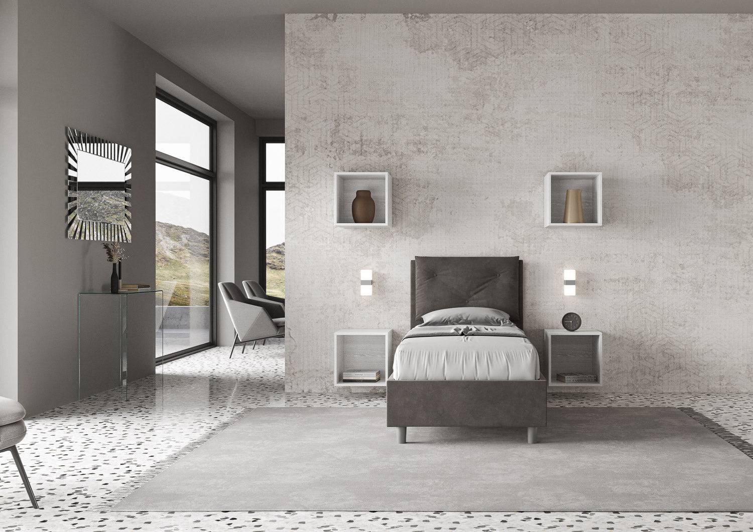 Letto singolo contenitore imbottito 90x190 microfibra Appia