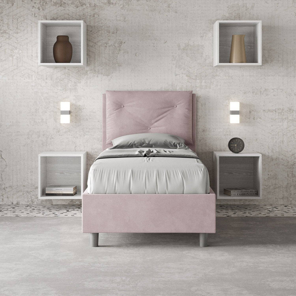 Letto singolo 80x200 Appia imbottito con testiera, rete e contenitore