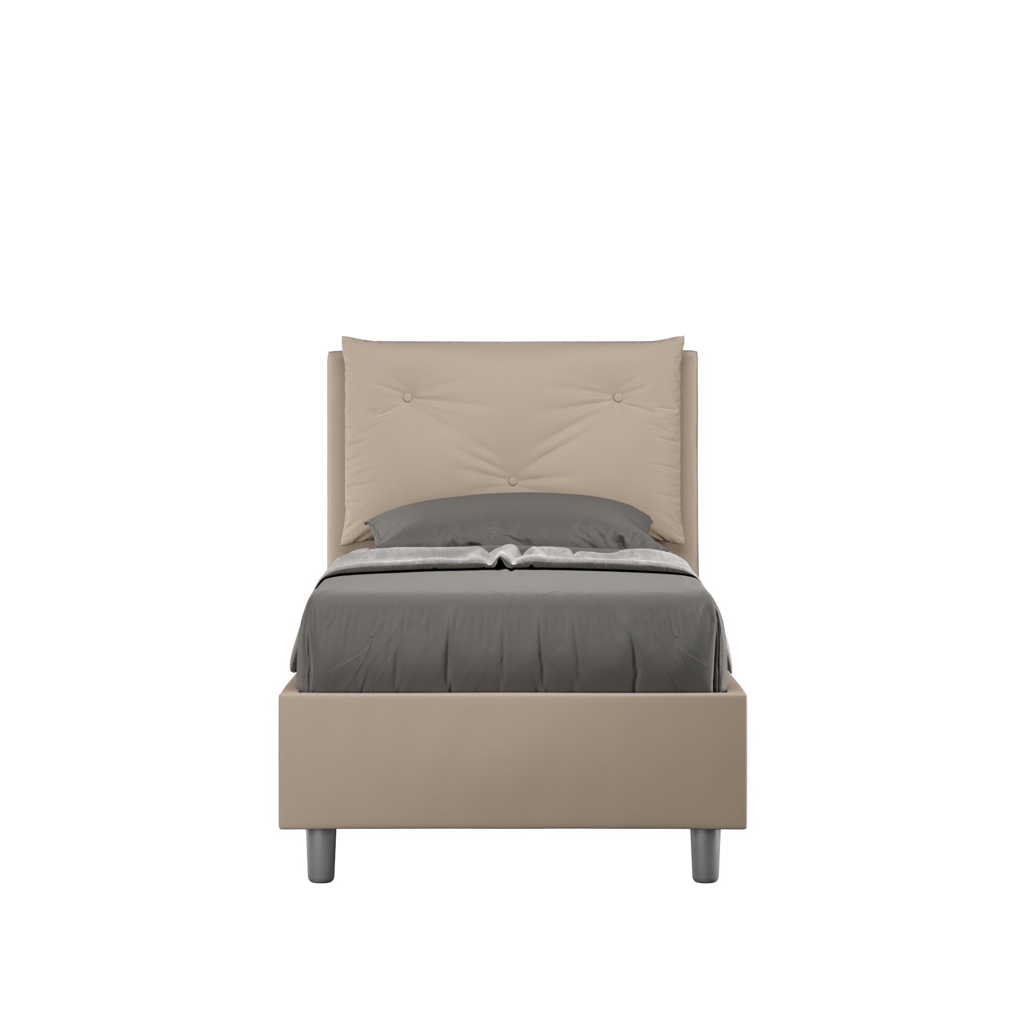 Letto singolo imbottito similpelle Appia senza rete, con rete e contenitore