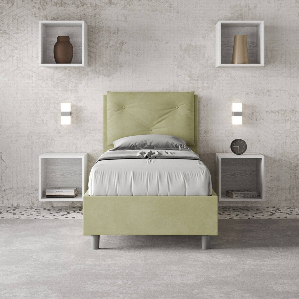 Letto singolo 80x200 Appia imbottito con testiera, rete e contenitore