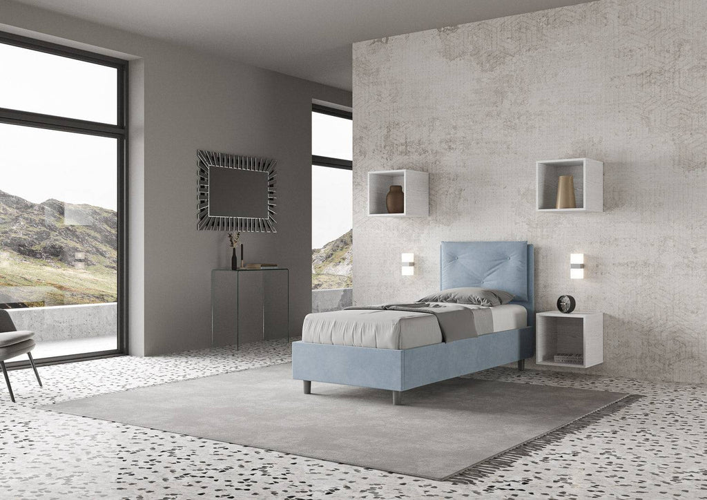 Letto singolo imbottito con rete o contenitore in microfibra Appia 90x200