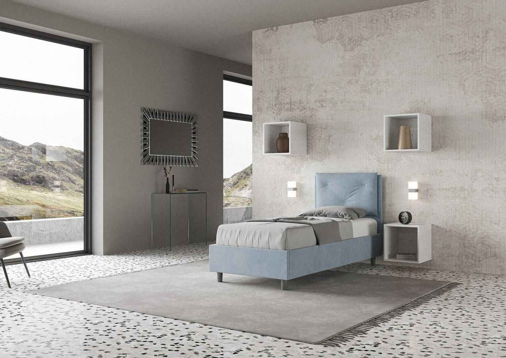 Letto singolo imbottito 90x210 microfibra Appia con o senza rete e contenitore