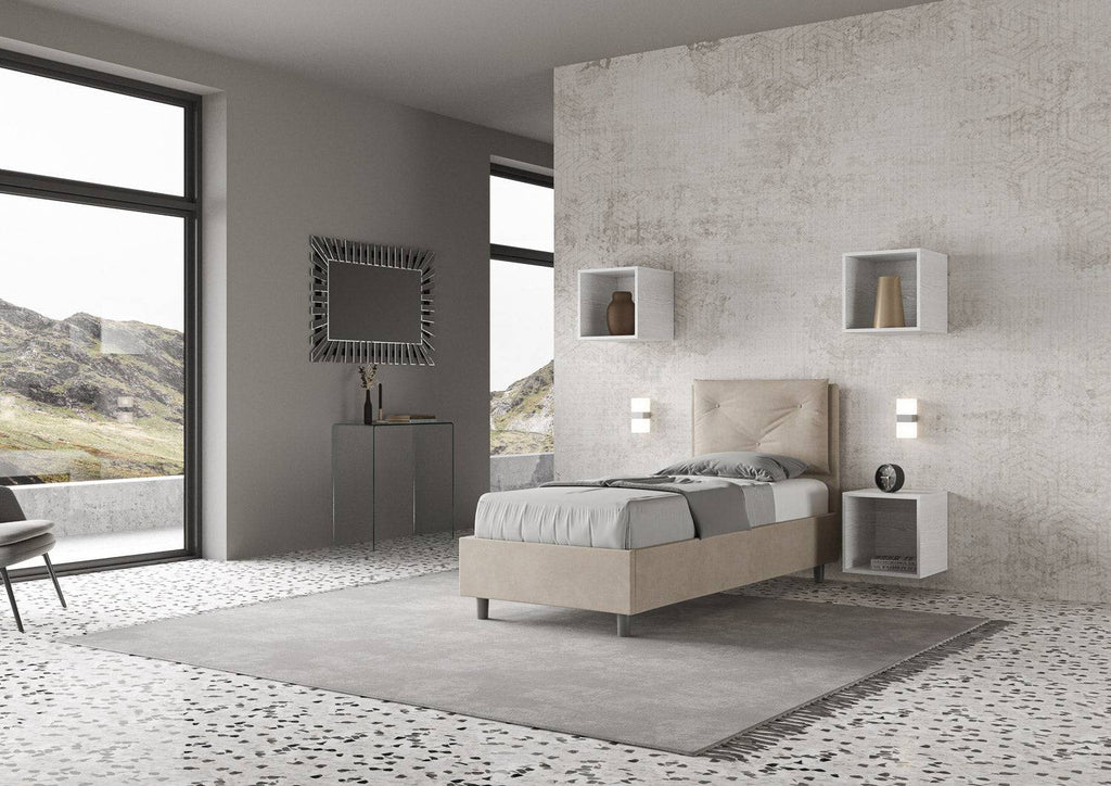 Letto singolo contenitore imbottito 90x190 microfibra Appia