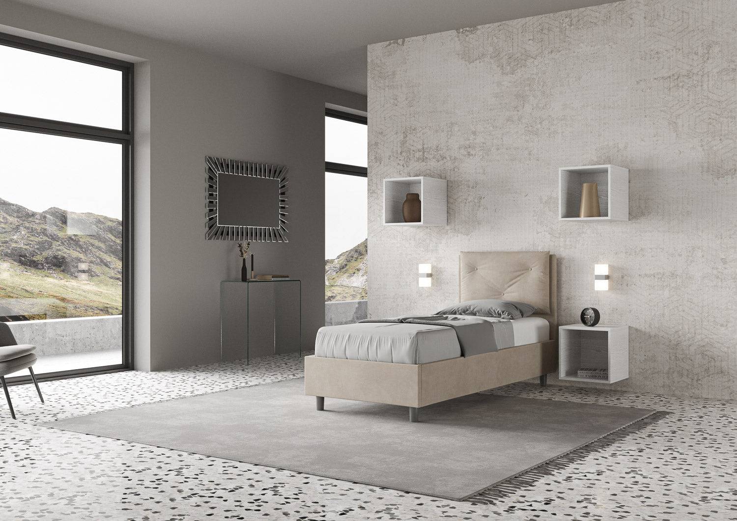 Letto singolo contenitore imbottito 90x190 microfibra Appia