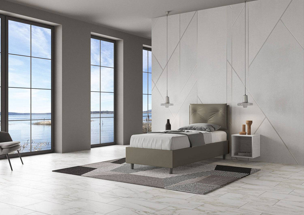 Letto singolo 80x200 imbottito similpelle, rete o contenitore, Made in Italy