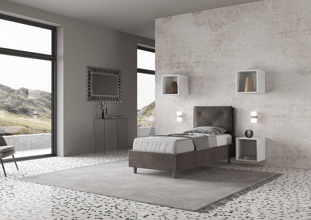 Letto singolo contenitore imbottito 90x190 microfibra Appia