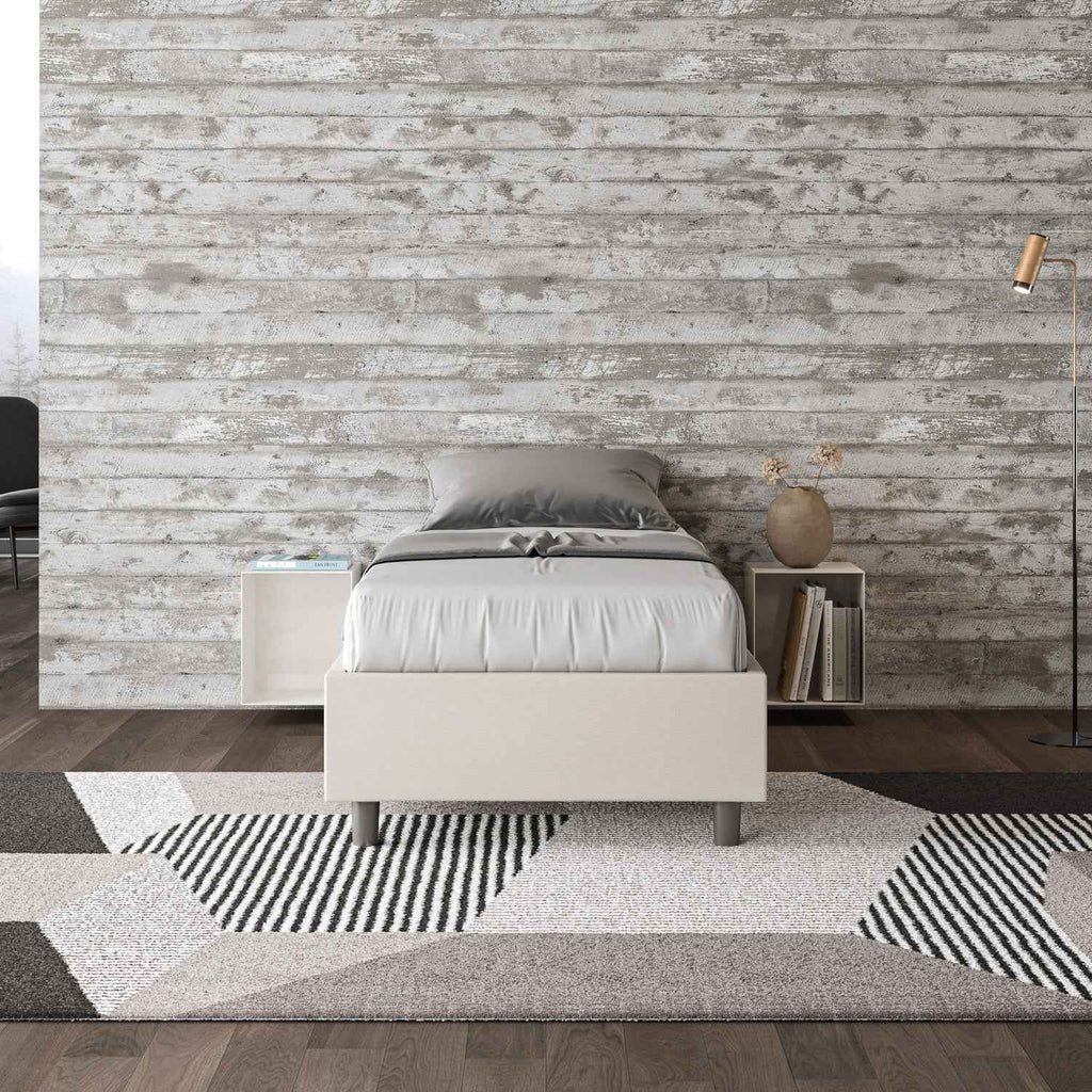 Letto singolo imbottito similpelle Azelia con e senza rete e contenitore