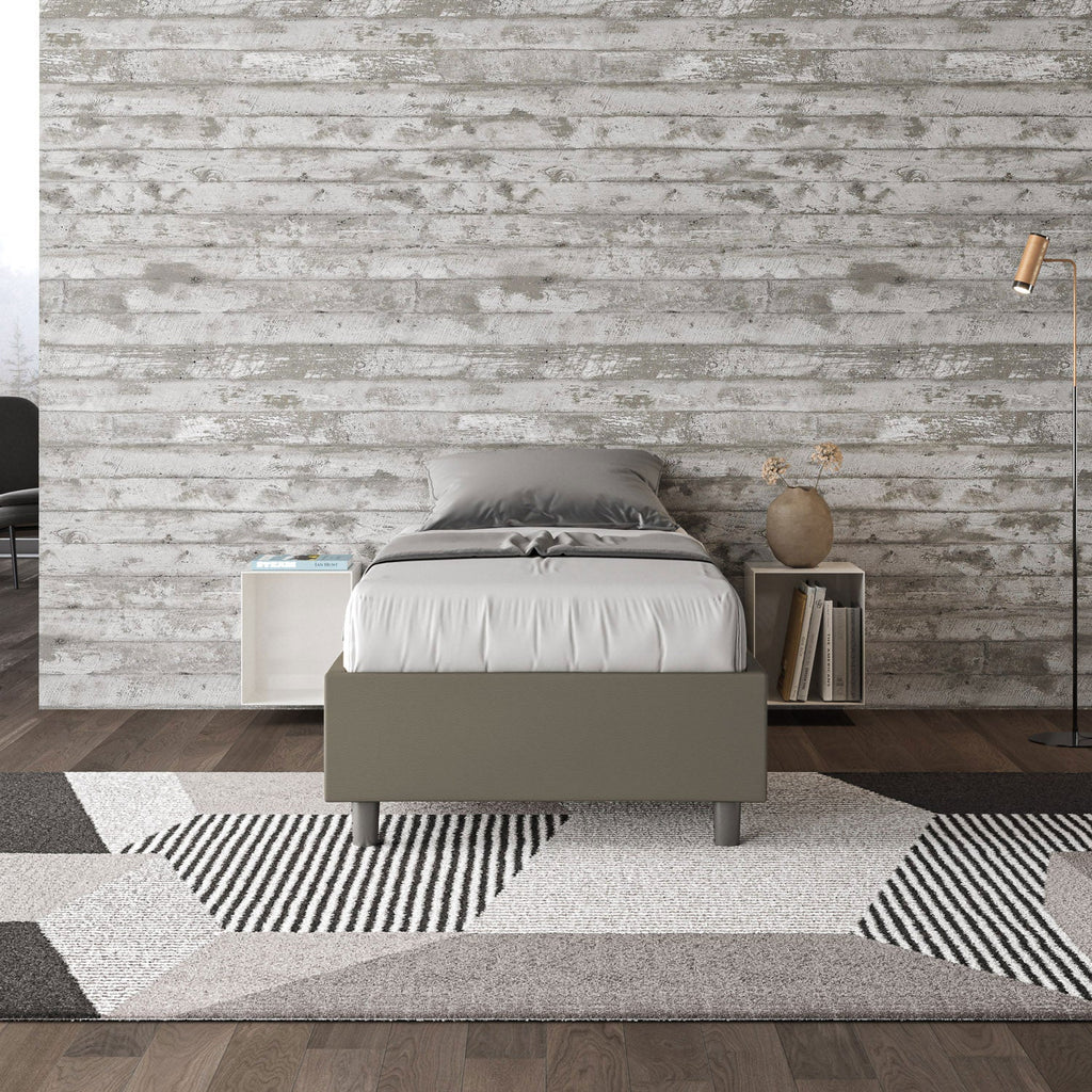 Letto singolo imbottito similpelle Azelia con rete, contenitore e senza rete