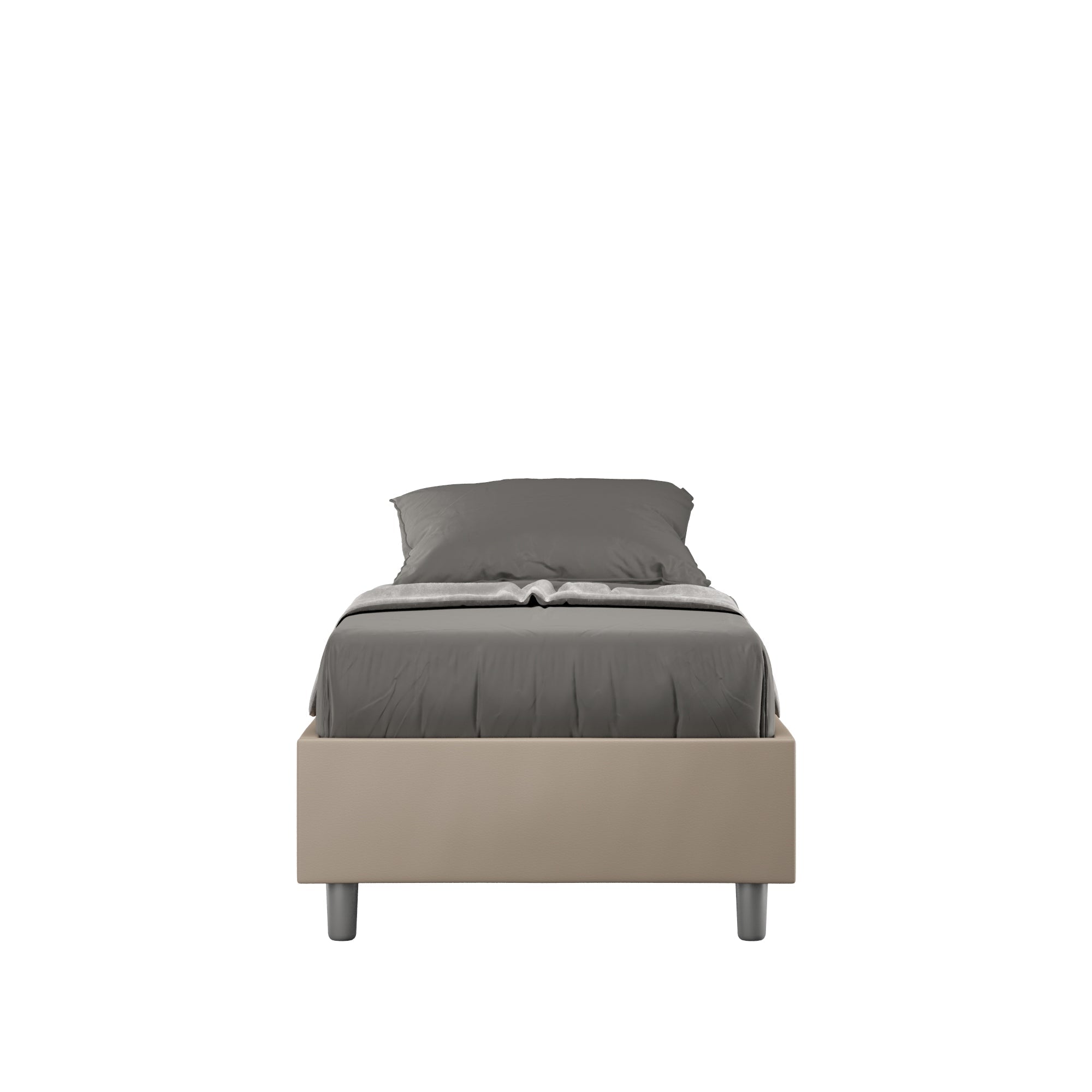 Letto singolo imbottito similpelle Azelia con e senza rete e contenitore