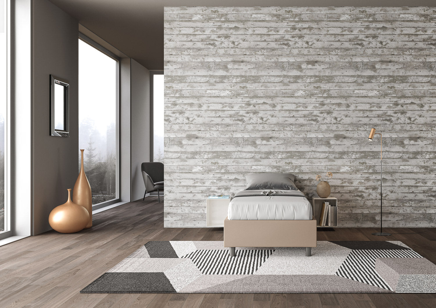 Letto singolo imbottito similpelle Azelia con e senza rete e contenitore