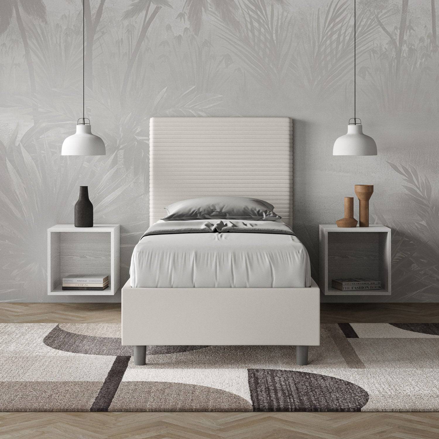 Letto singolo contenitore imbottito similpelle Focus
