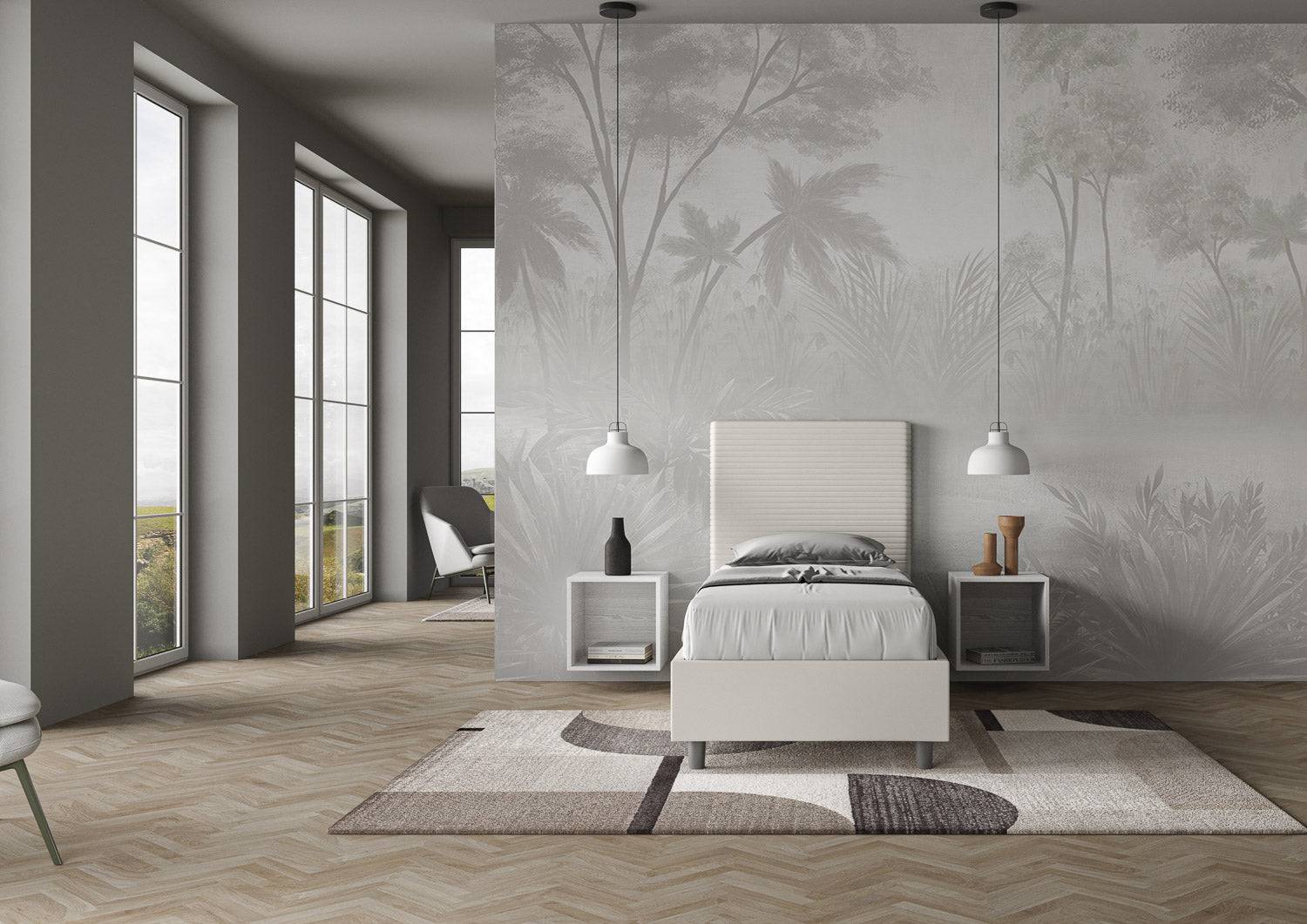 Letto singolo contenitore imbottito similpelle Focus