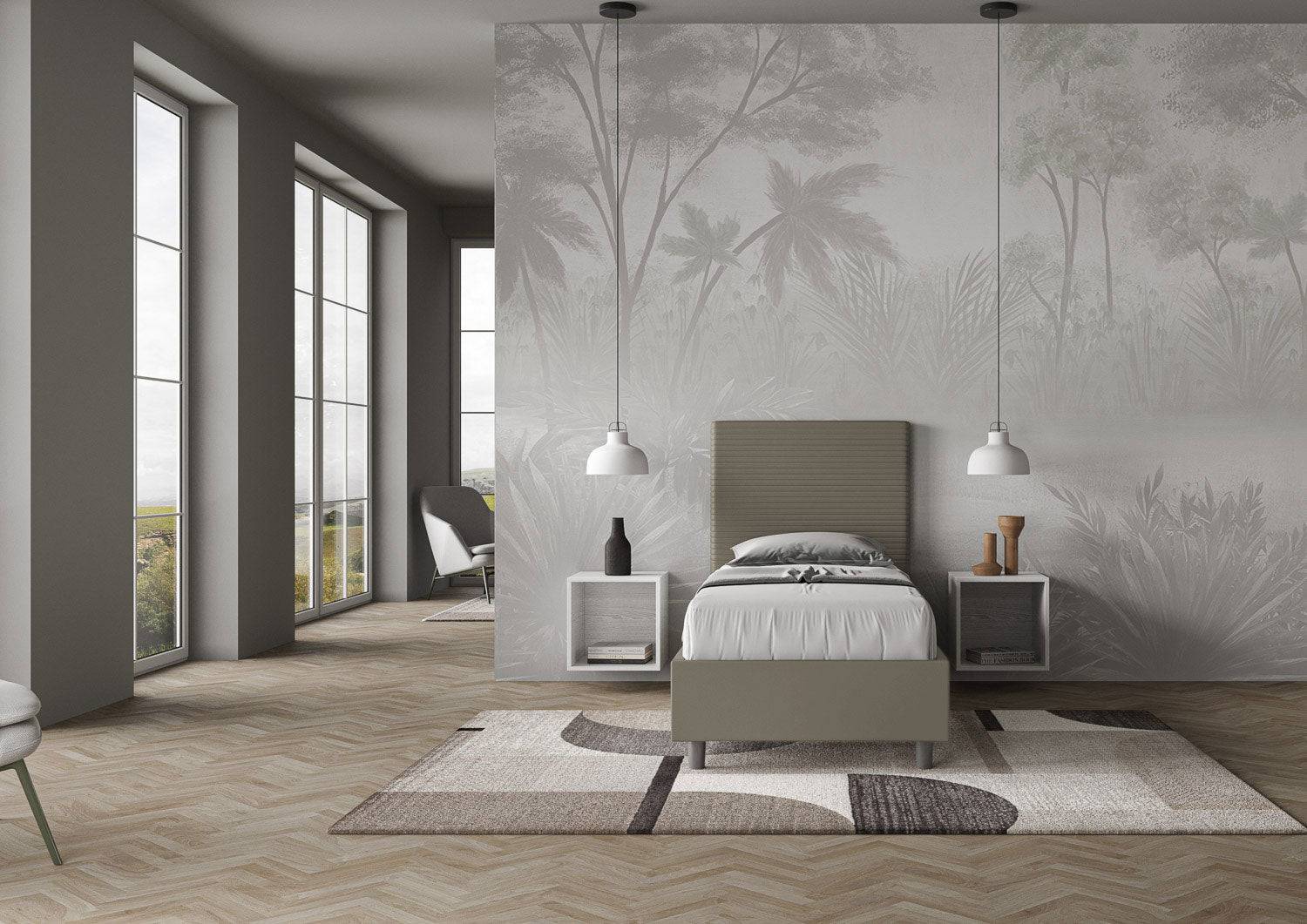 Letto singolo imbottito similpelle Focus 80x200 senza rete, con rete, contenitore