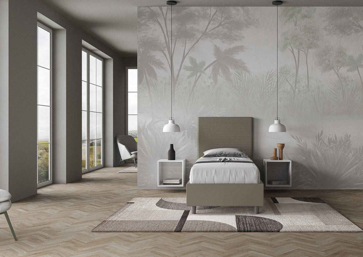 Letto singolo contenitore imbottito similpelle Focus