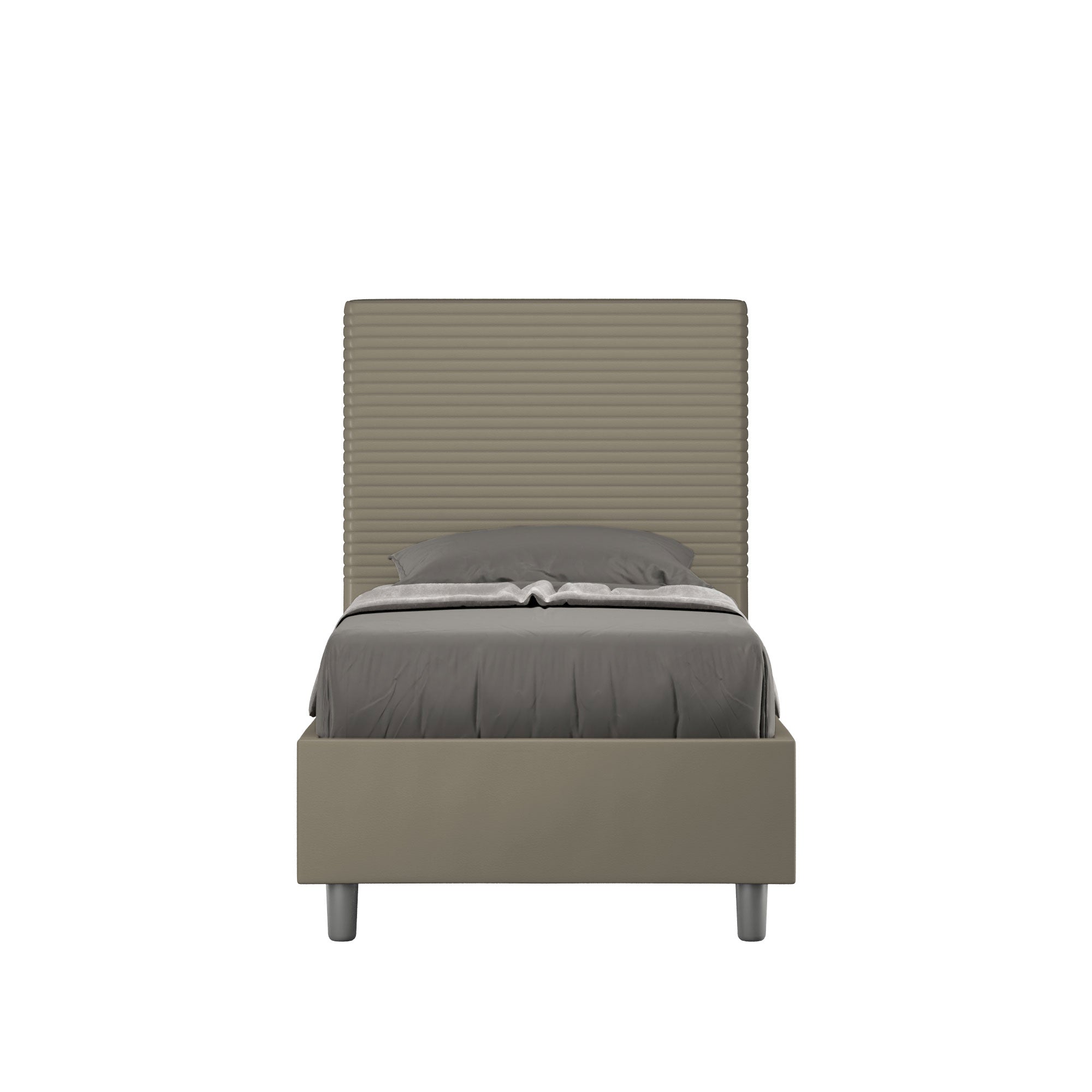 Letto singolo imbottito similpelle Focus 80x200 senza rete, con rete, contenitore