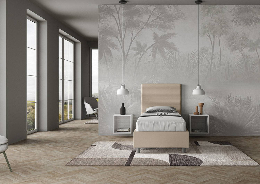Letto singolo imbottito similpelle Focus 80x200 senza rete, con rete, contenitore