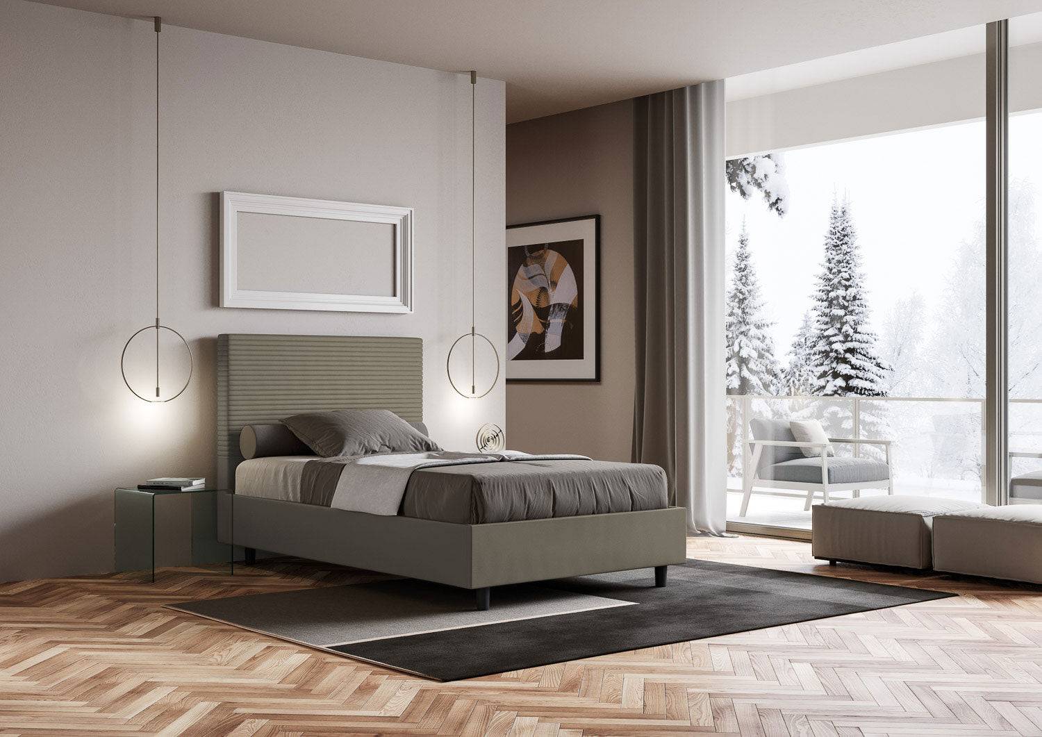 Letto singolo contenitore imbottito similpelle Focus