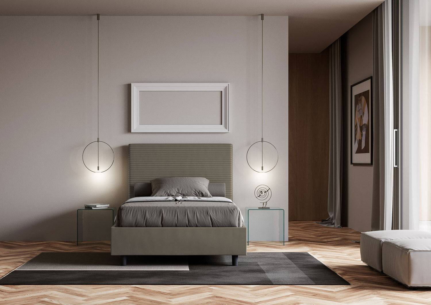 Letto singolo contenitore imbottito similpelle Focus