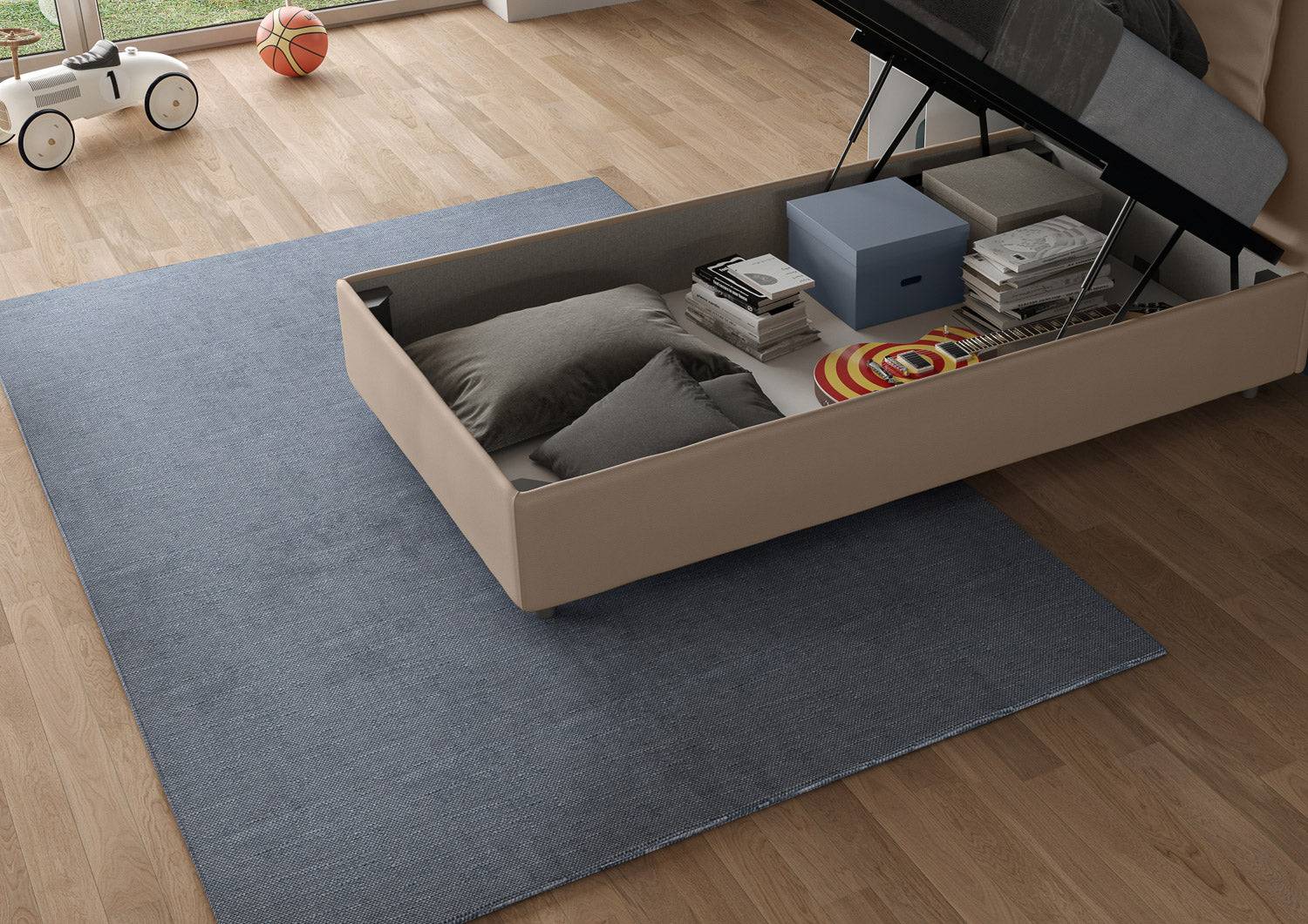 Letto singolo contenitore imbottito similpelle Priya