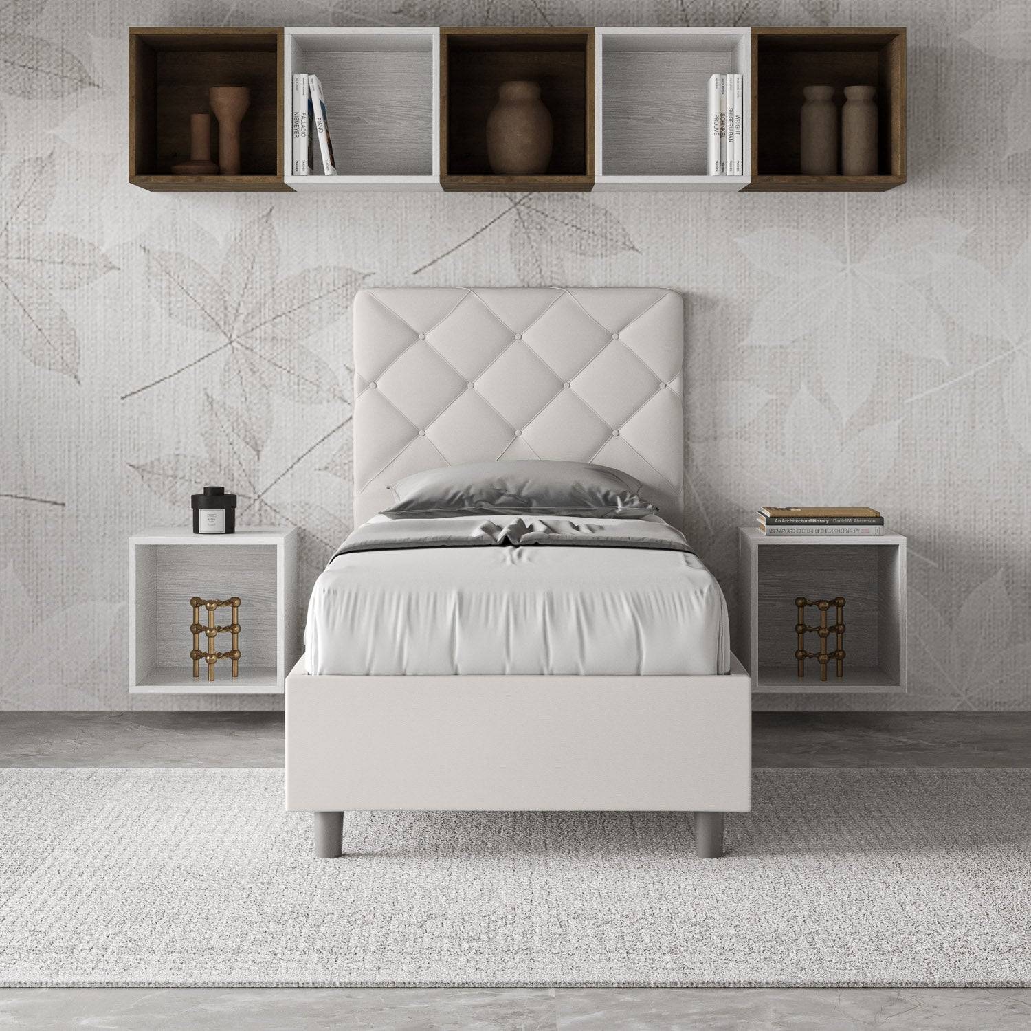 Letto singolo contenitore imbottito similpelle Priya 90x190