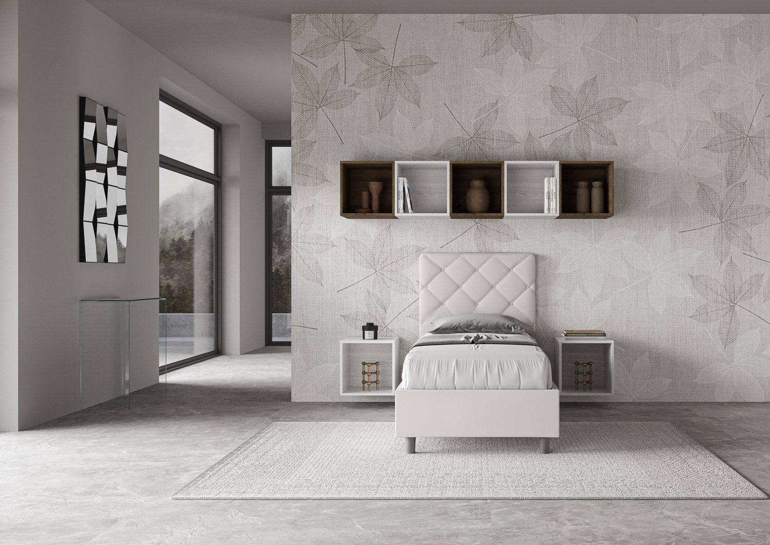 Letto singolo contenitore imbottito similpelle Priya