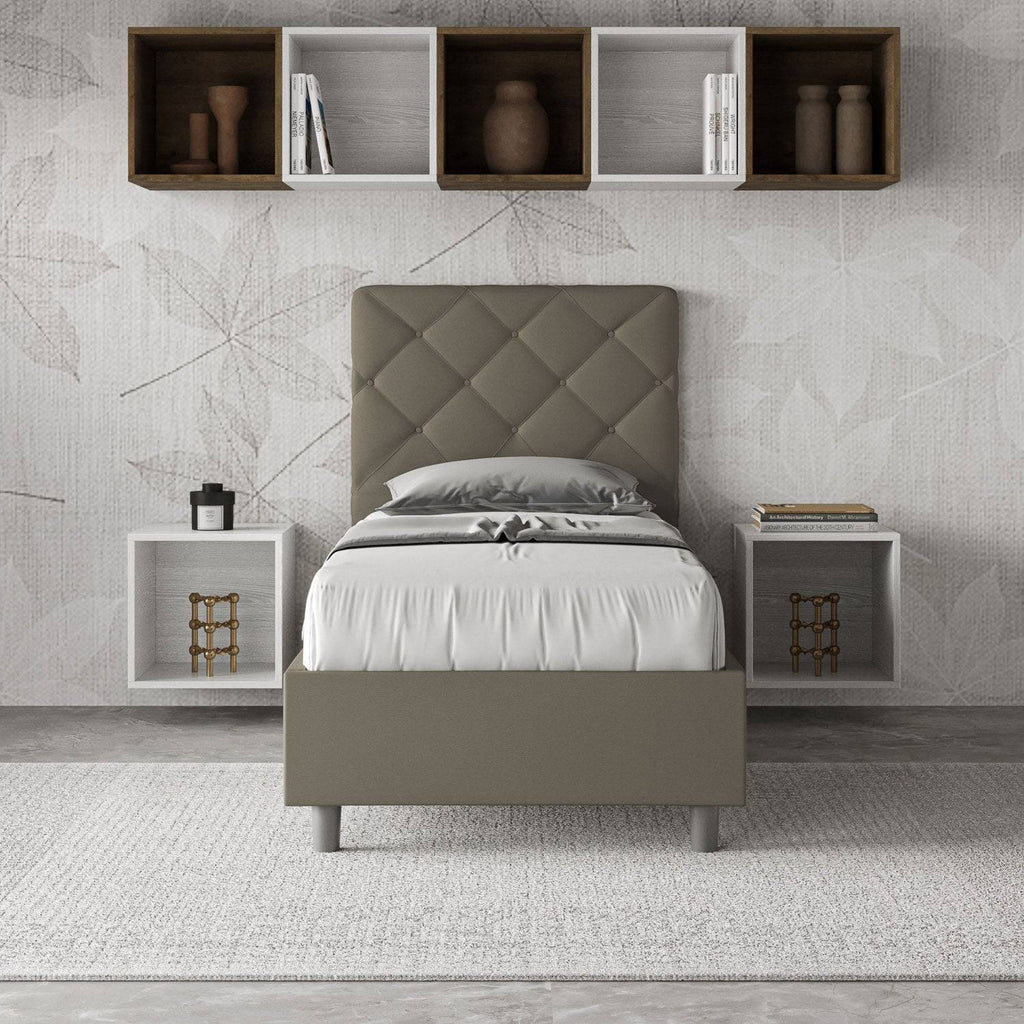 Letto singolo contenitore imbottito similpelle Priya 90x190