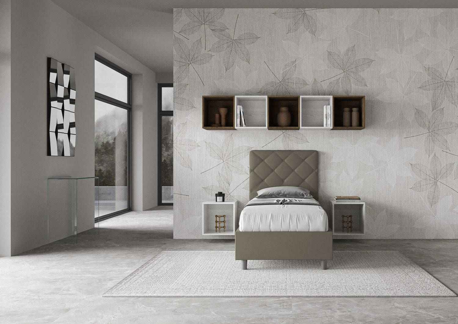 Letto singolo contenitore imbottito similpelle Priya