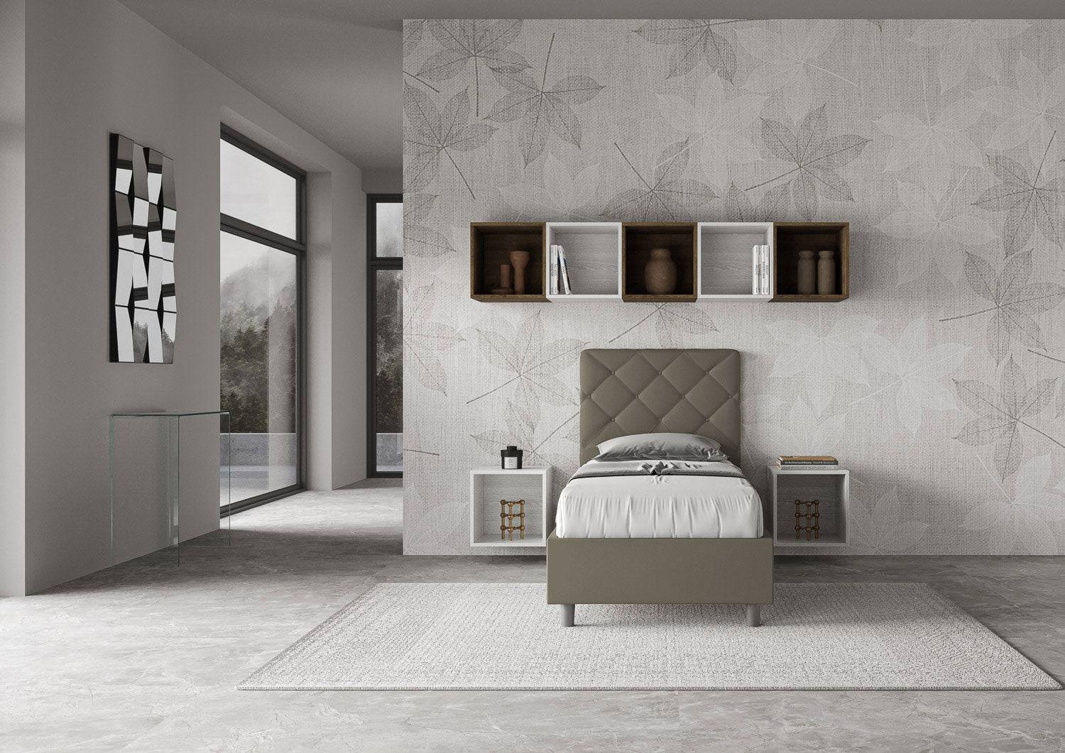 Letto singolo contenitore imbottito similpelle Priya
