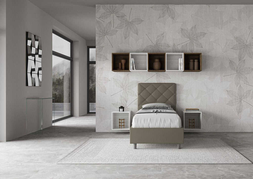 Letto Singolo 80x210 Priya in Similpelle con Contenitore - L.95xP.230 H.122 cm, Made in Italy