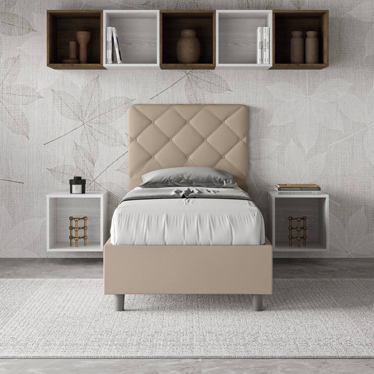 Letto singolo contenitore imbottito similpelle Priya 90x190