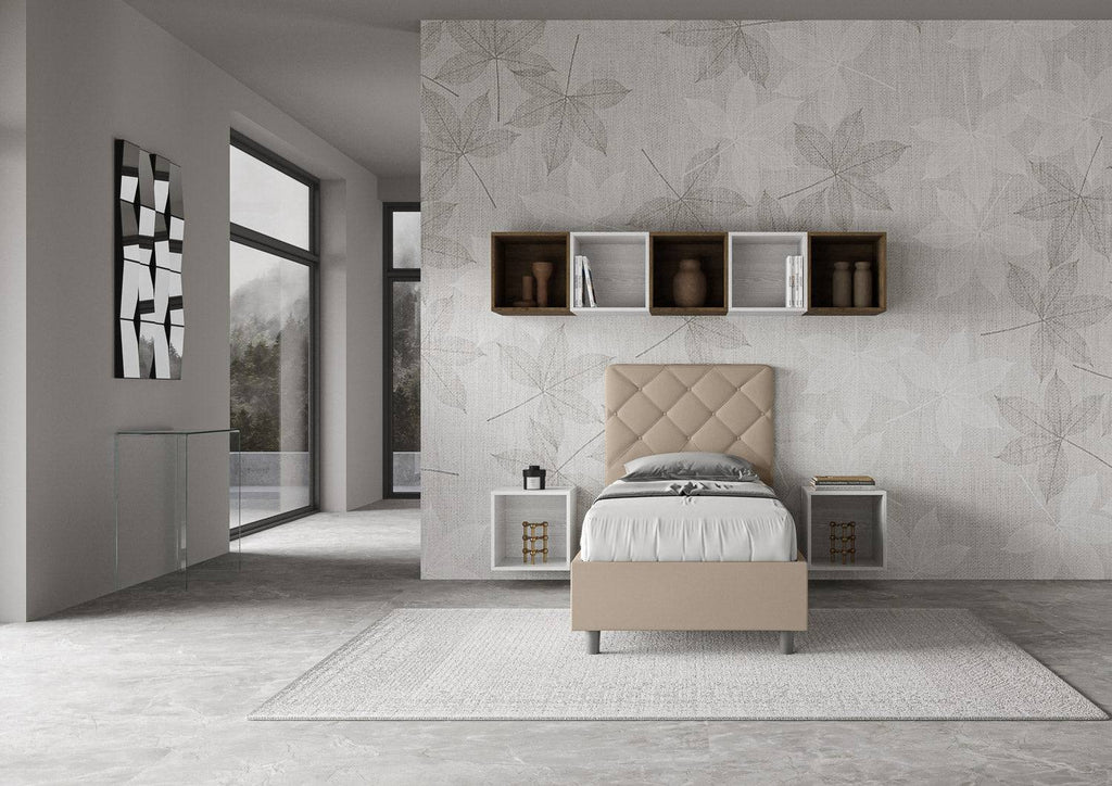 Letto singolo contenitore imbottito similpelle Priya 90x190